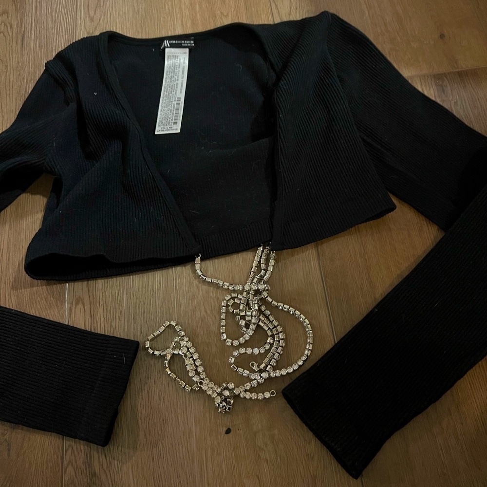 New without tags Zara long sleeve crop with rhinestone ties